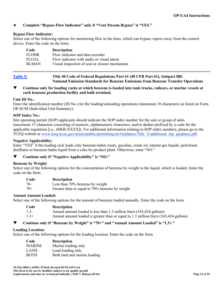 Form OP-UA4 (10041) Loading / Unloading Operations Attributes - Texas, Page 12