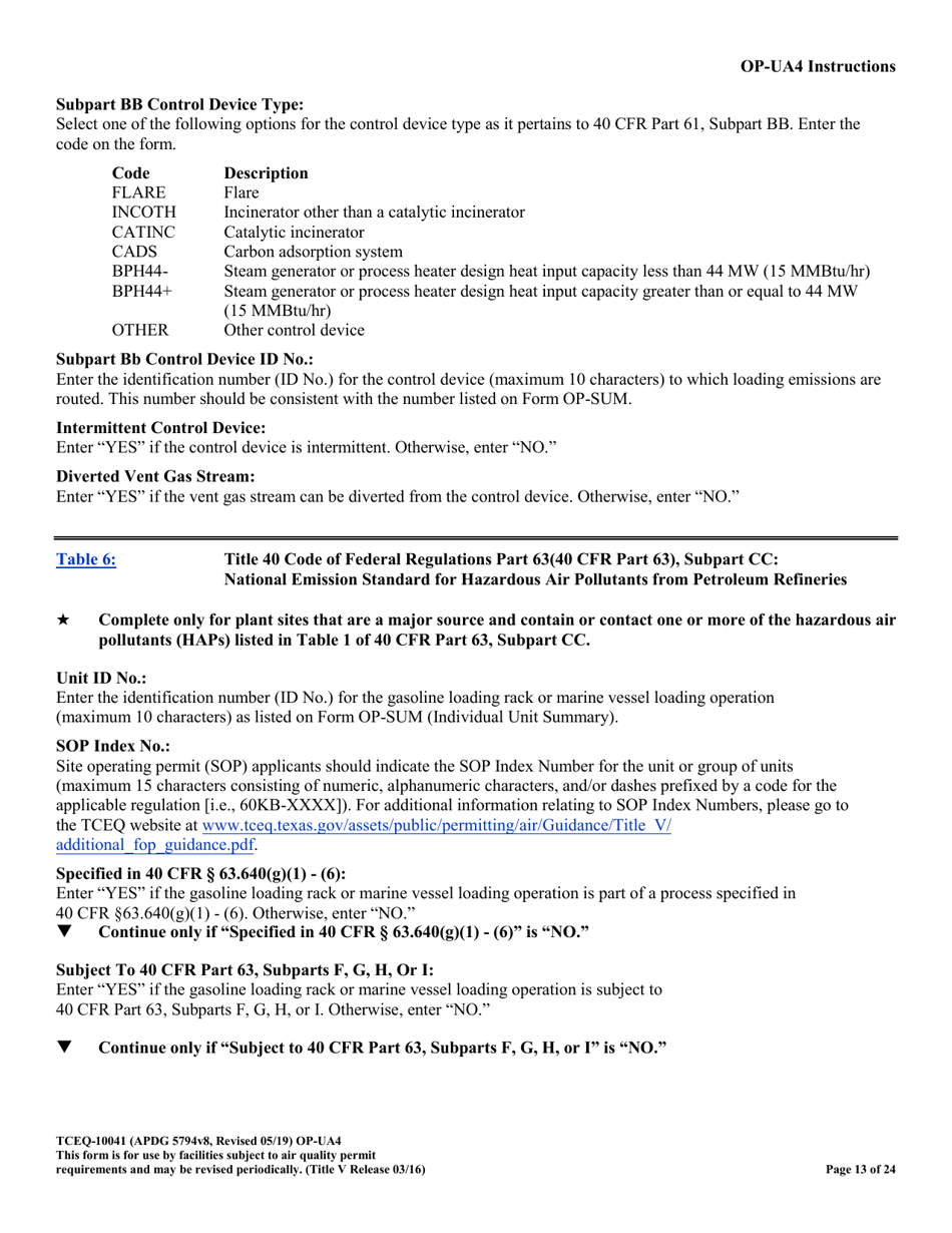 Form OP-UA4 (10041) Loading / Unloading Operations Attributes - Texas, Page 13
