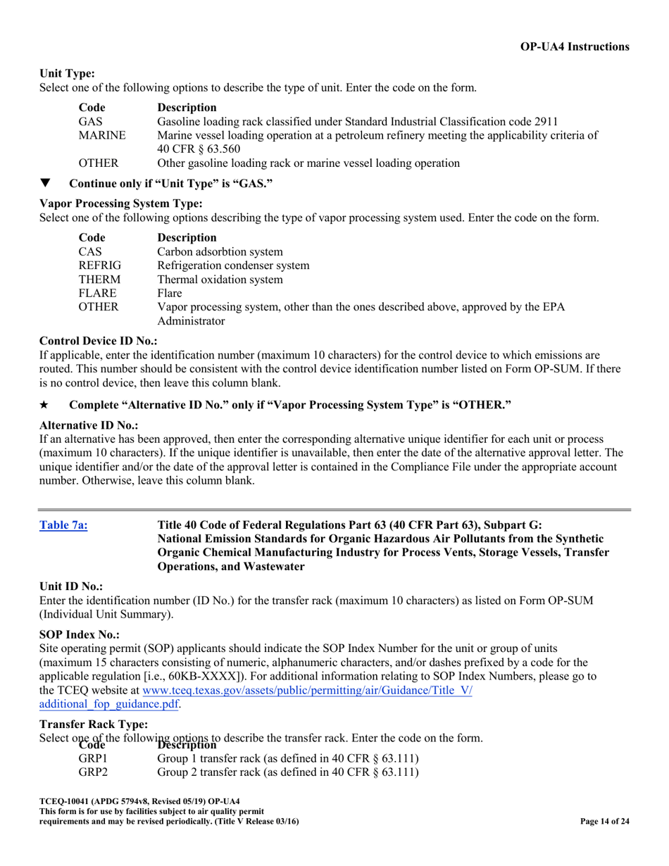 Form OP-UA4 (10041) Loading / Unloading Operations Attributes - Texas, Page 14