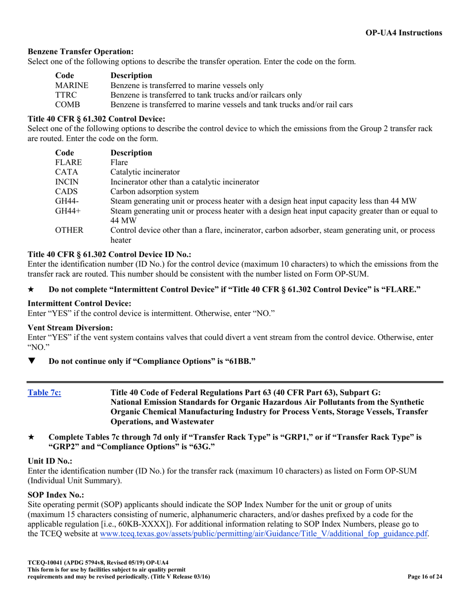 Form OP-UA4 (10041) Loading / Unloading Operations Attributes - Texas, Page 16