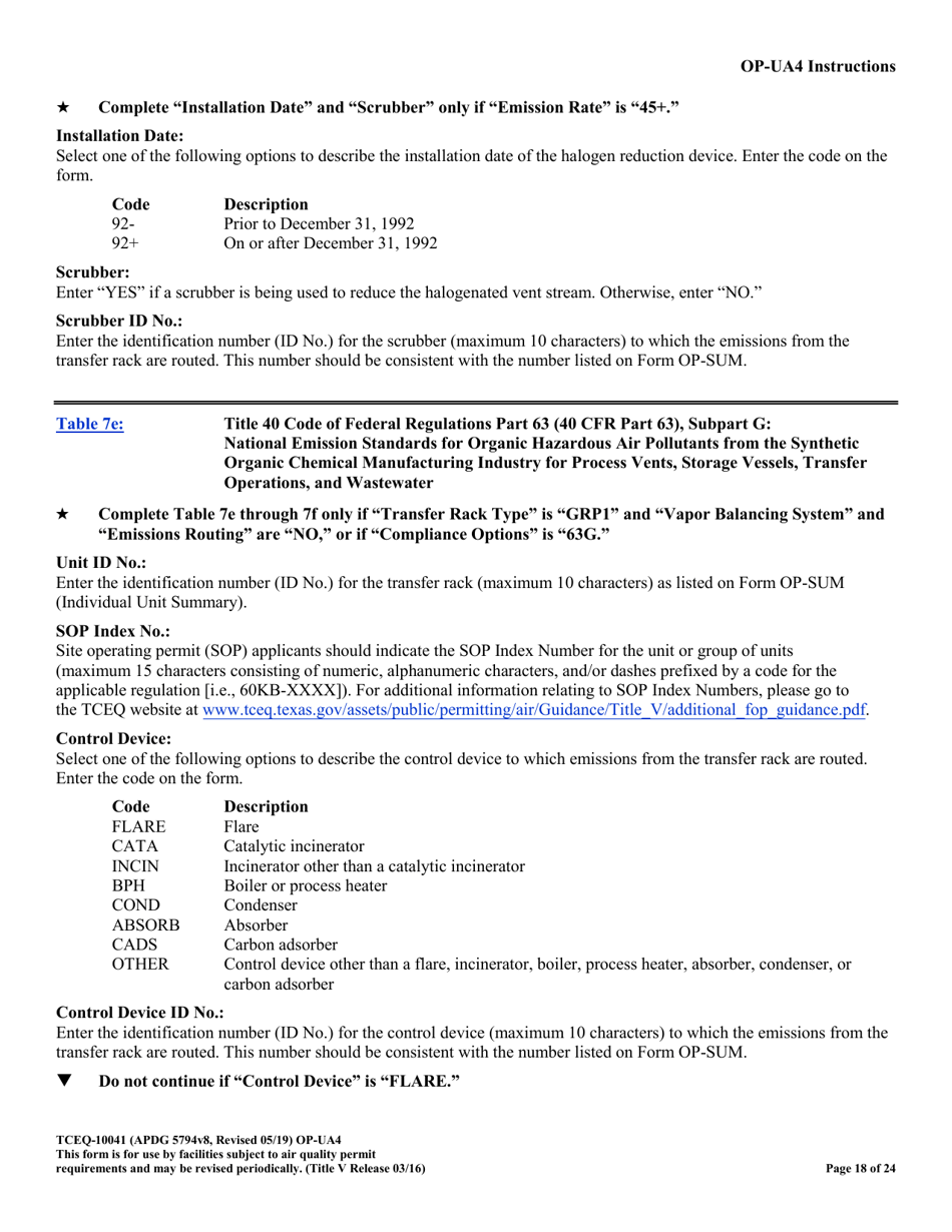 Form OP-UA4 (10041) Loading / Unloading Operations Attributes - Texas, Page 18