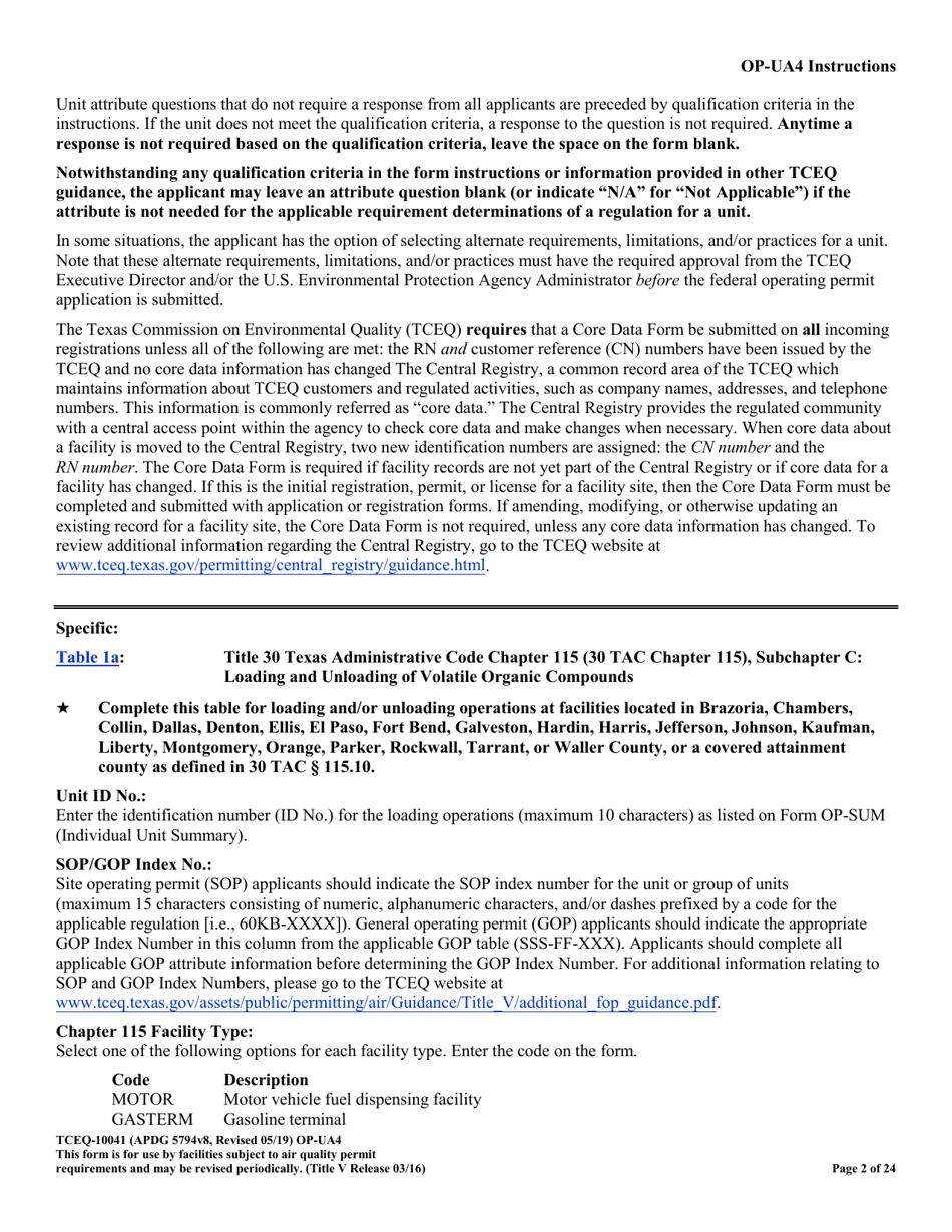 Form OP-UA4 (10041) Loading / Unloading Operations Attributes - Texas, Page 2
