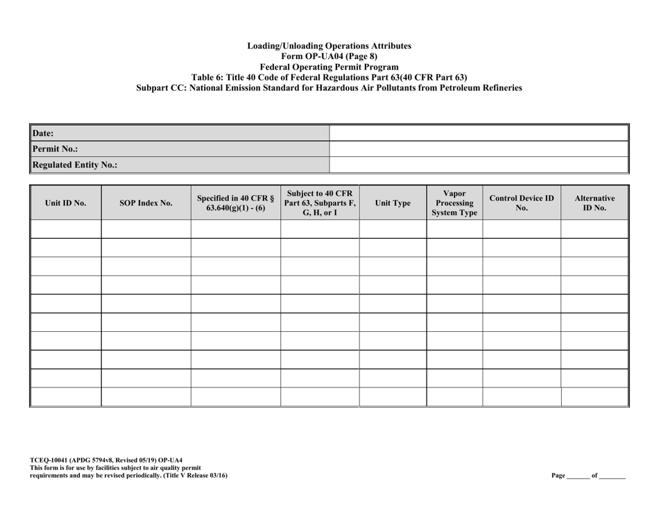 Form OP-UA4 (10041) Loading / Unloading Operations Attributes - Texas, Page 32