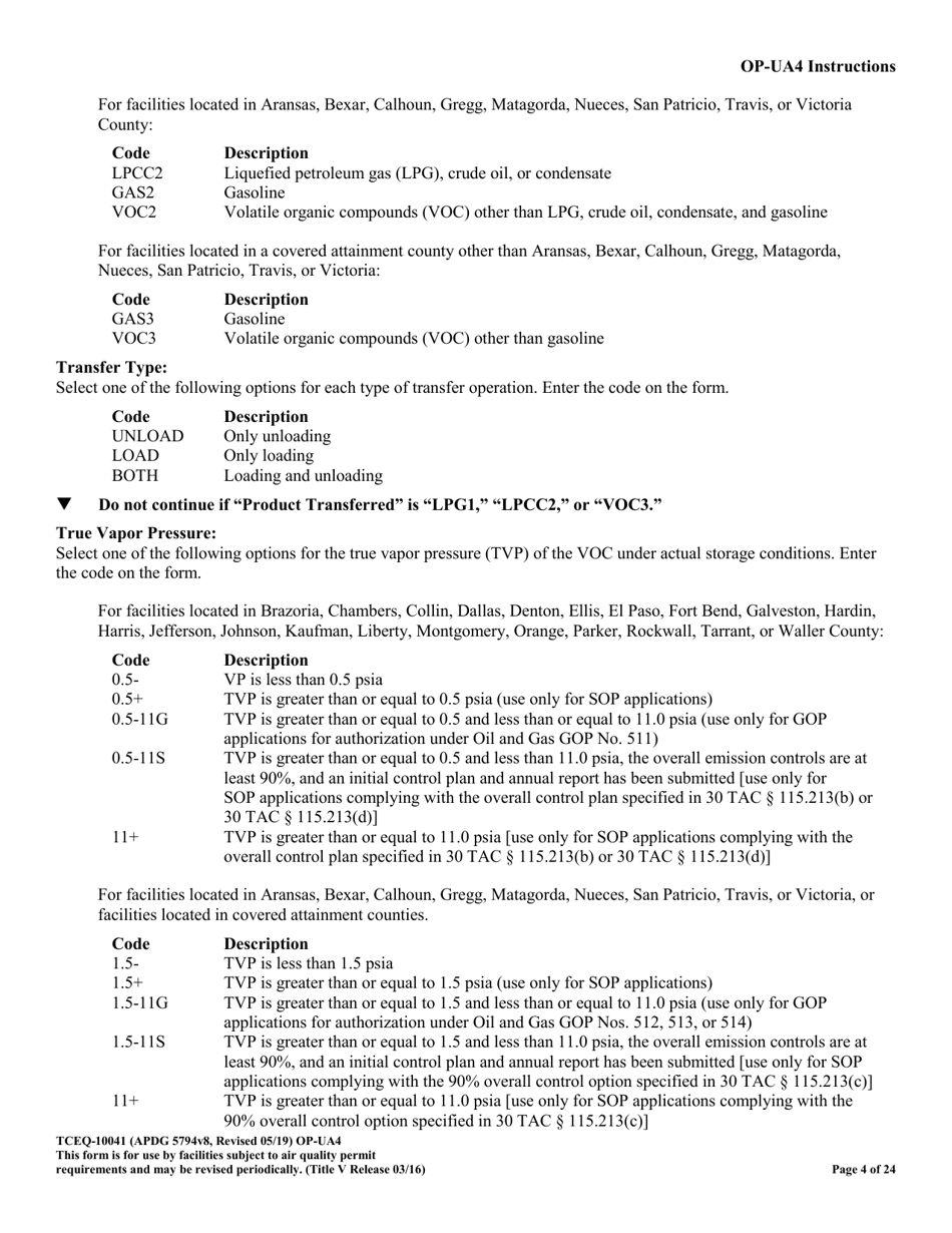 Form OP-UA4 (10041) Loading / Unloading Operations Attributes - Texas, Page 4