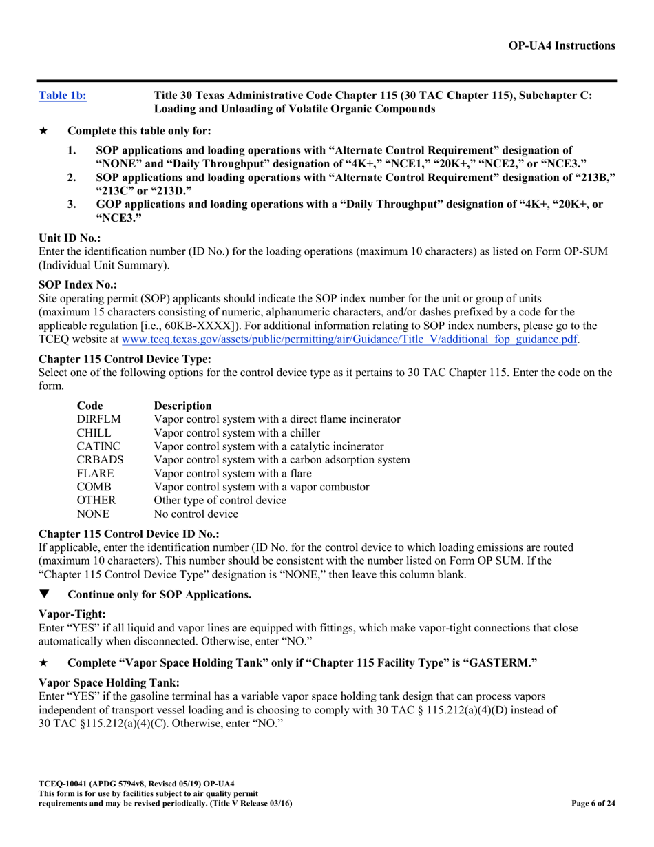 Form OP-UA4 (10041) Loading / Unloading Operations Attributes - Texas, Page 6