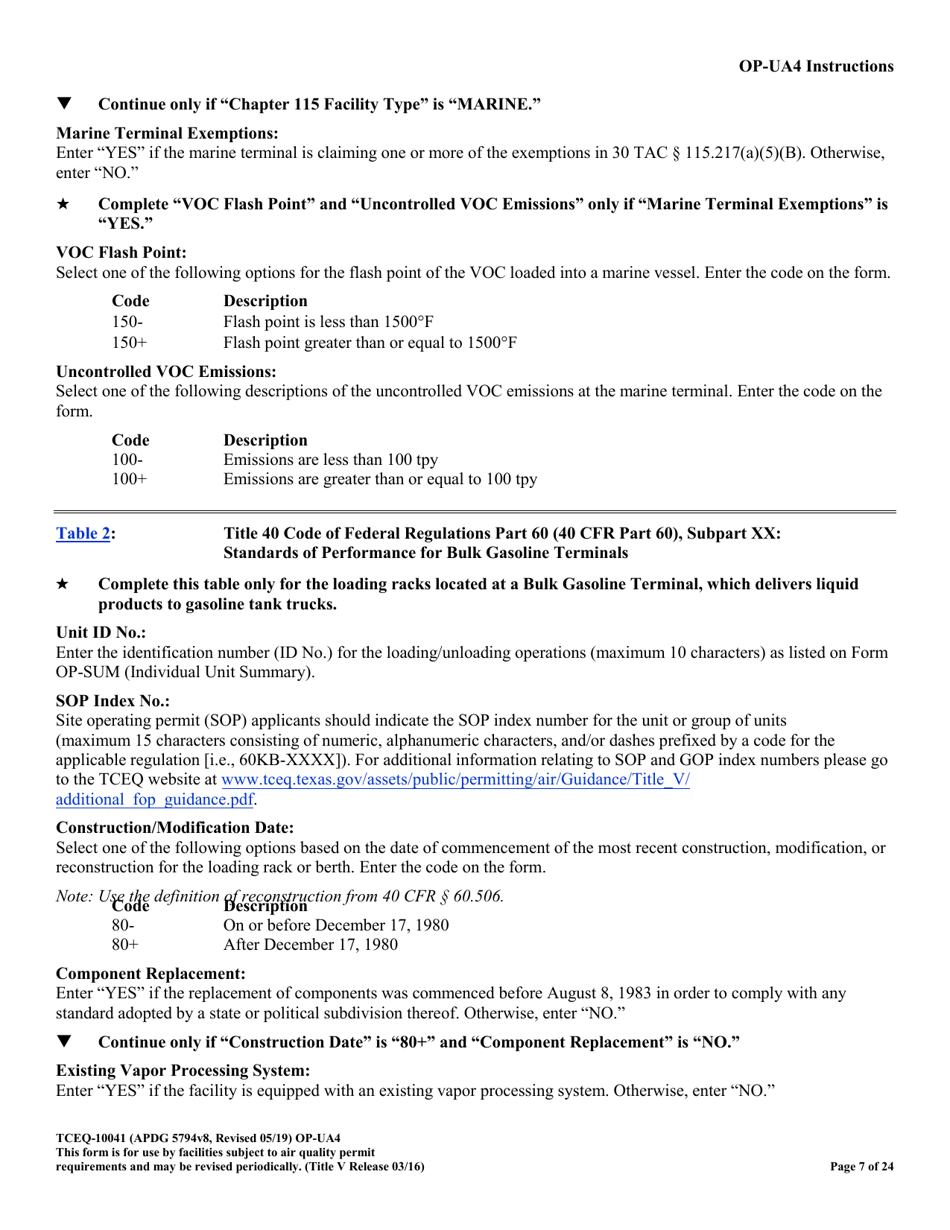 Form OP-UA4 (10041) Loading / Unloading Operations Attributes - Texas, Page 7