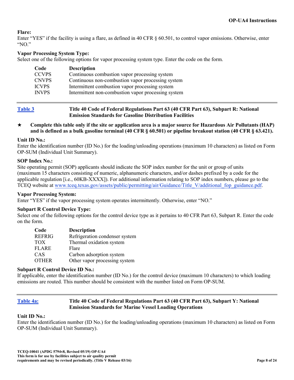 Form OP-UA4 (10041) Loading / Unloading Operations Attributes - Texas, Page 8