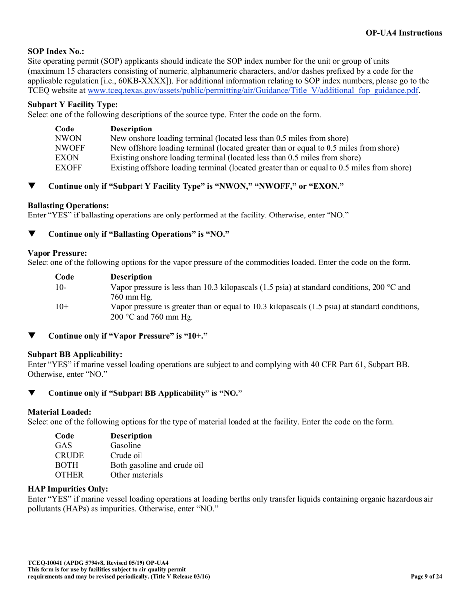 Form OP-UA4 (10041) Loading / Unloading Operations Attributes - Texas, Page 9