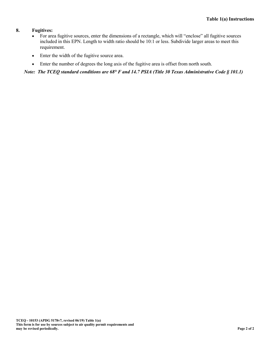 Form 10153 Table 1(A) Emission Point Summary - Air Contaminant Data - Texas, Page 2
