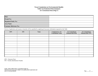 Form 10153 Table 1(A) Emission Point Summary - Air Contaminant Data - Texas, Page 3