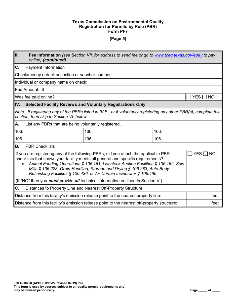 Form PI-7 (10228) Registration for Permits by Rule (Pbr) - Texas, Page 15