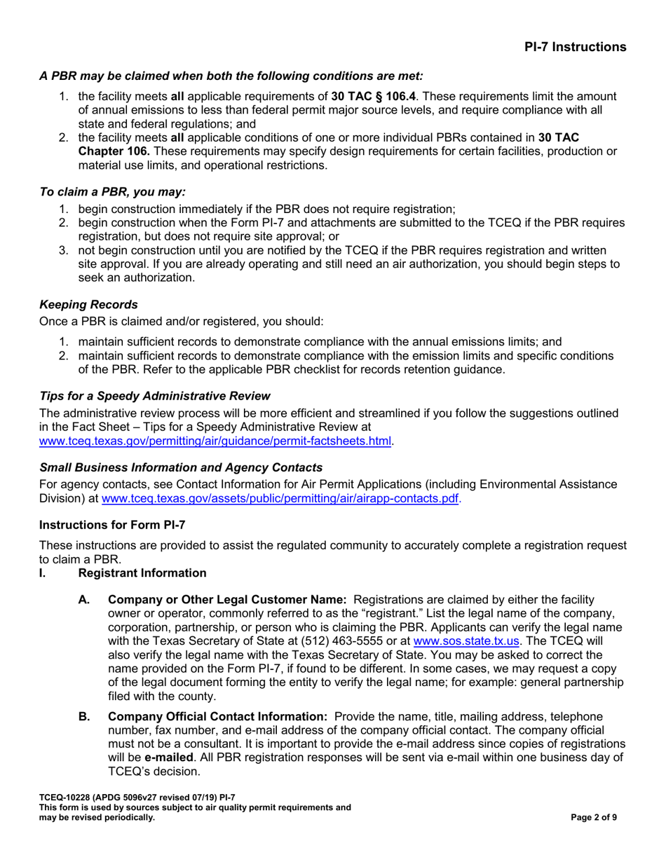 Form PI-7 (10228) Registration for Permits by Rule (Pbr) - Texas, Page 3