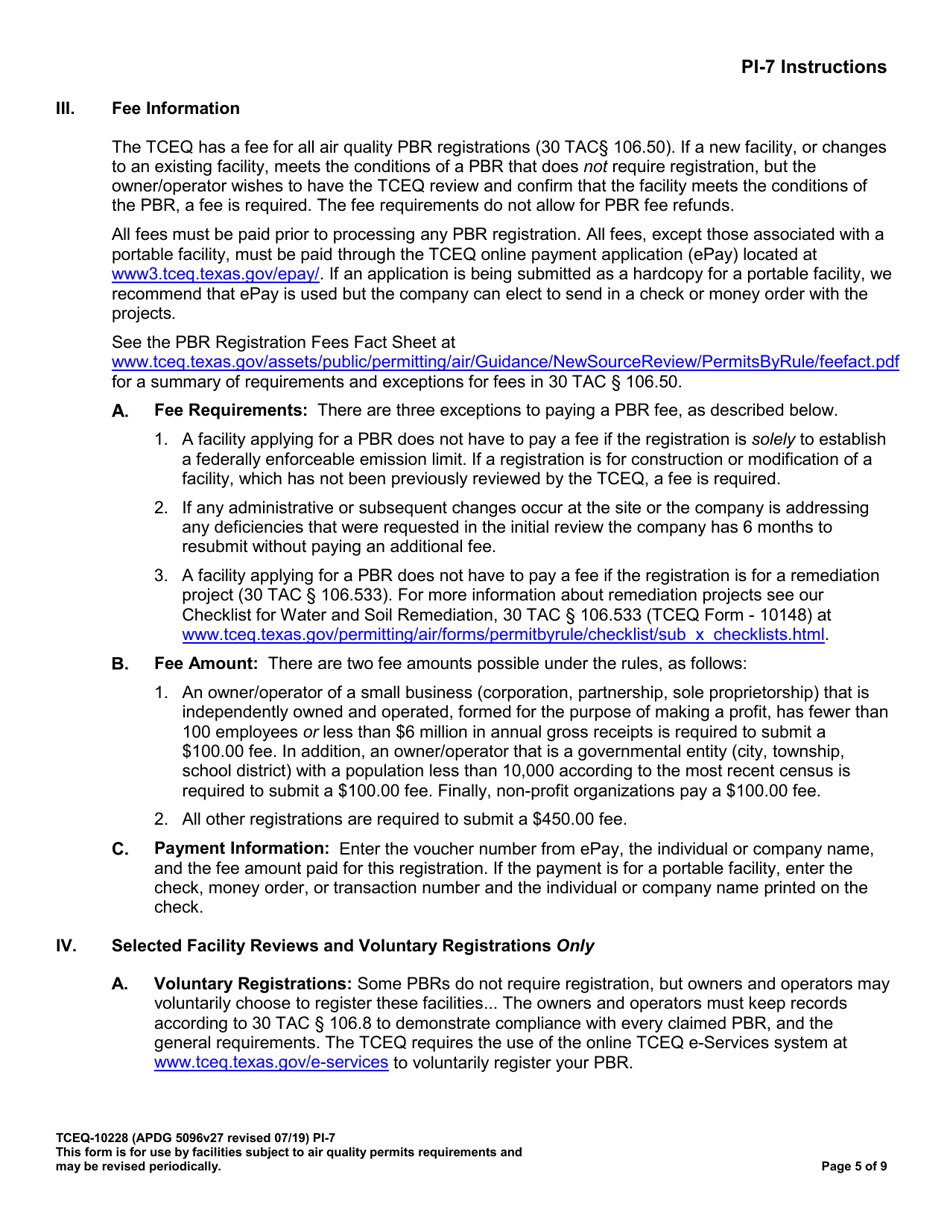Form PI-7 (10228) Registration for Permits by Rule (Pbr) - Texas, Page 6
