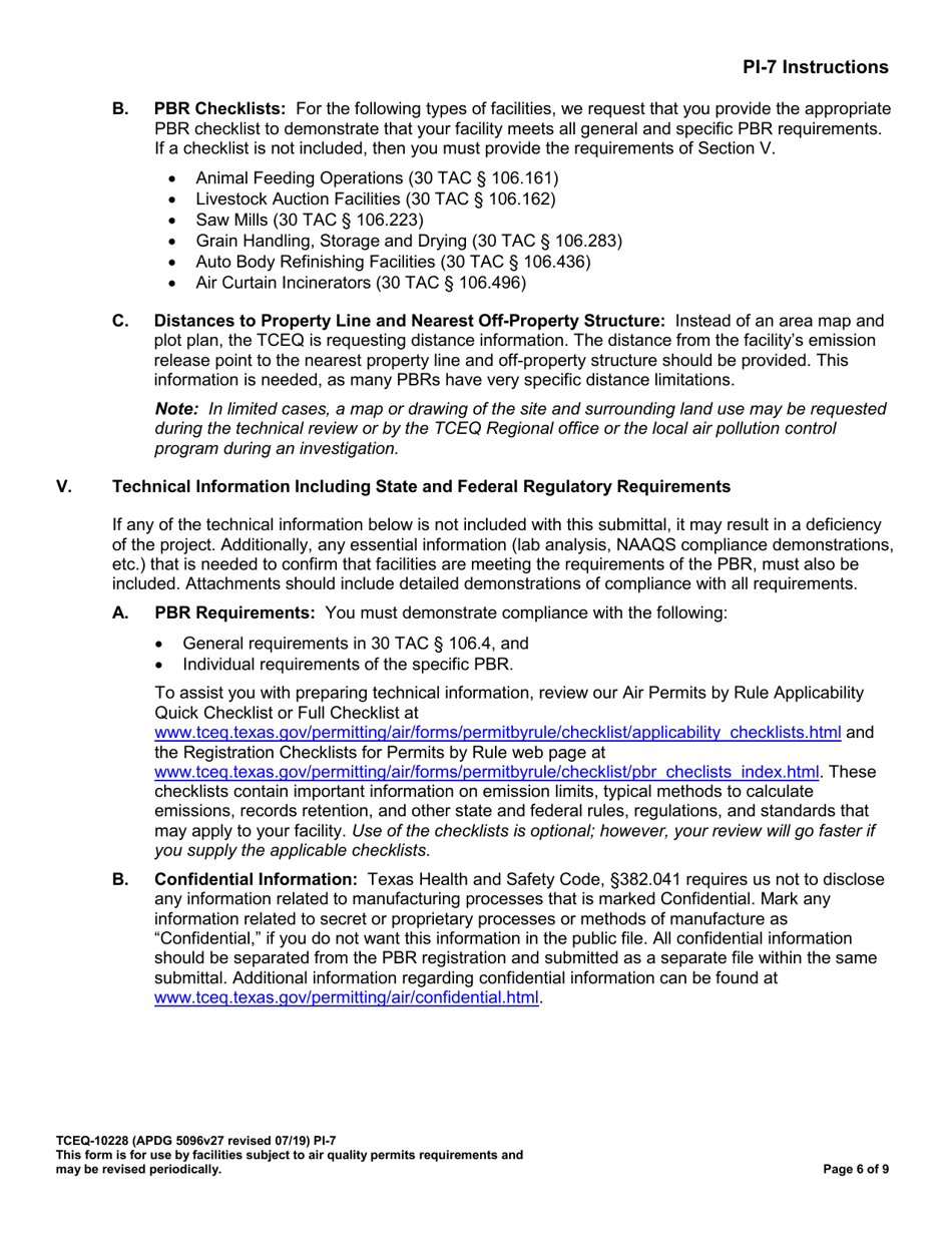 Form PI-7 (10228) Registration for Permits by Rule (Pbr) - Texas, Page 7