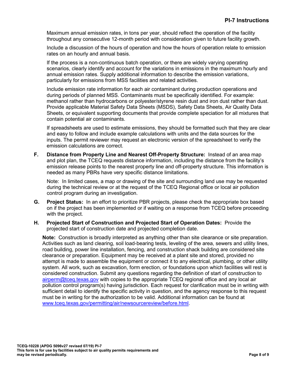 Form PI-7 (10228) Registration for Permits by Rule (Pbr) - Texas, Page 9