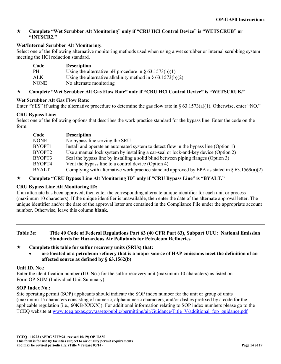 Form OP-UA50 (10223) Fluid Catalytic Cracking Unit Catalyst Regenerator / Fuel Gas Combustion Device / Claus Sulfur Recovery Plant Attributes - Texas, Page 14
