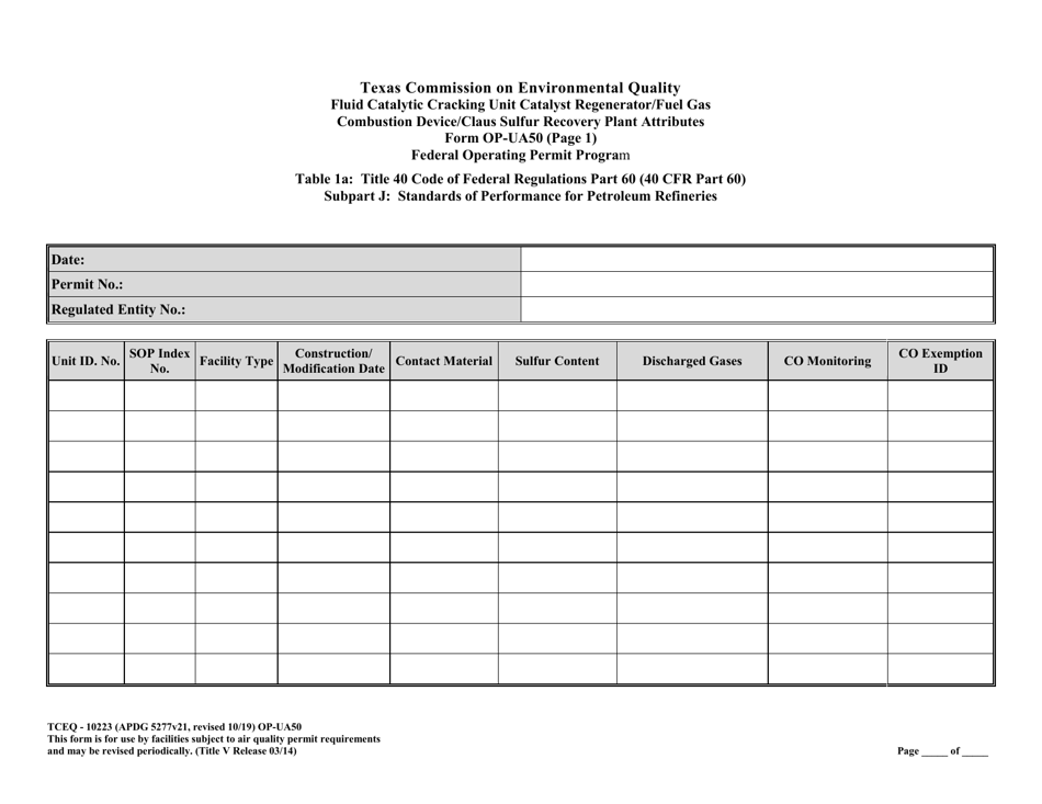 Form OP-UA50 (10223) Fluid Catalytic Cracking Unit Catalyst Regenerator / Fuel Gas Combustion Device / Claus Sulfur Recovery Plant Attributes - Texas, Page 19