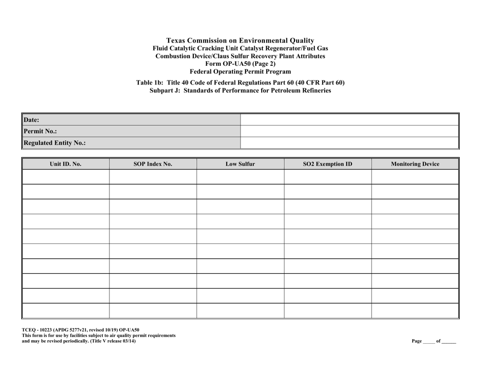 Form OP-UA50 (10223) Fluid Catalytic Cracking Unit Catalyst Regenerator / Fuel Gas Combustion Device / Claus Sulfur Recovery Plant Attributes - Texas, Page 20