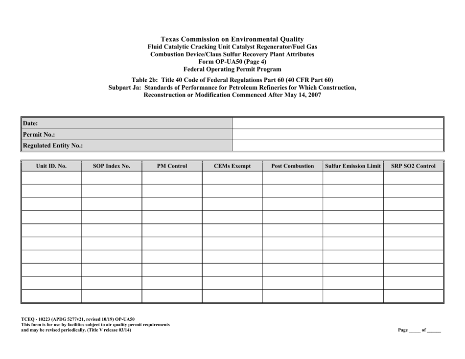 Form OP-UA50 (10223) Fluid Catalytic Cracking Unit Catalyst Regenerator / Fuel Gas Combustion Device / Claus Sulfur Recovery Plant Attributes - Texas, Page 22