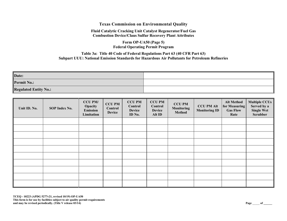 Form OP-UA50 (10223) Fluid Catalytic Cracking Unit Catalyst Regenerator / Fuel Gas Combustion Device / Claus Sulfur Recovery Plant Attributes - Texas, Page 23