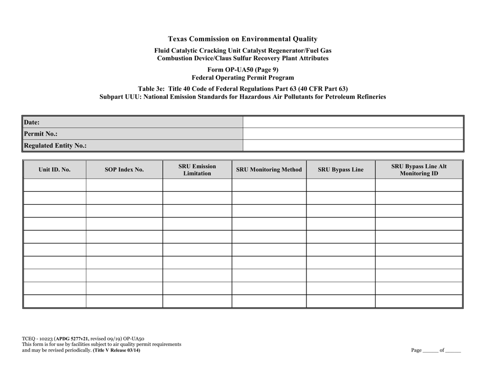 Form OP-UA50 (10223) Fluid Catalytic Cracking Unit Catalyst Regenerator / Fuel Gas Combustion Device / Claus Sulfur Recovery Plant Attributes - Texas, Page 27