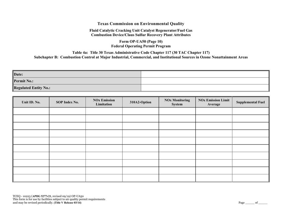 Form OP-UA50 (10223) Fluid Catalytic Cracking Unit Catalyst Regenerator / Fuel Gas Combustion Device / Claus Sulfur Recovery Plant Attributes - Texas, Page 28