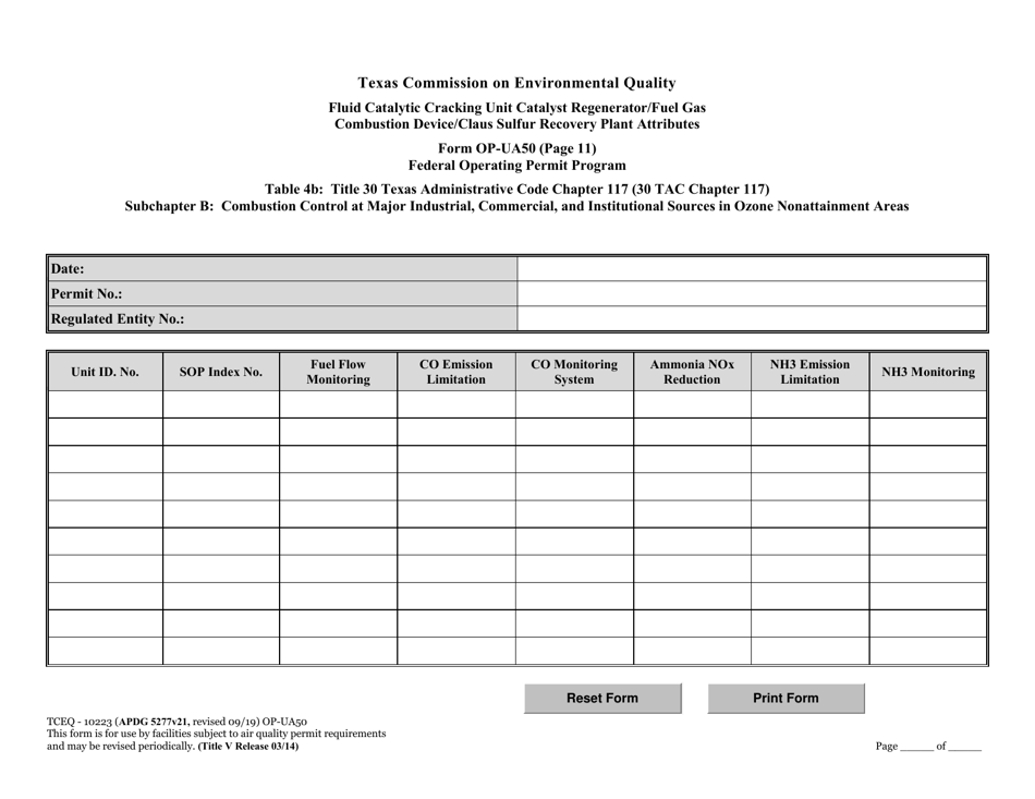 Form OP-UA50 (10223) Fluid Catalytic Cracking Unit Catalyst Regenerator / Fuel Gas Combustion Device / Claus Sulfur Recovery Plant Attributes - Texas, Page 29