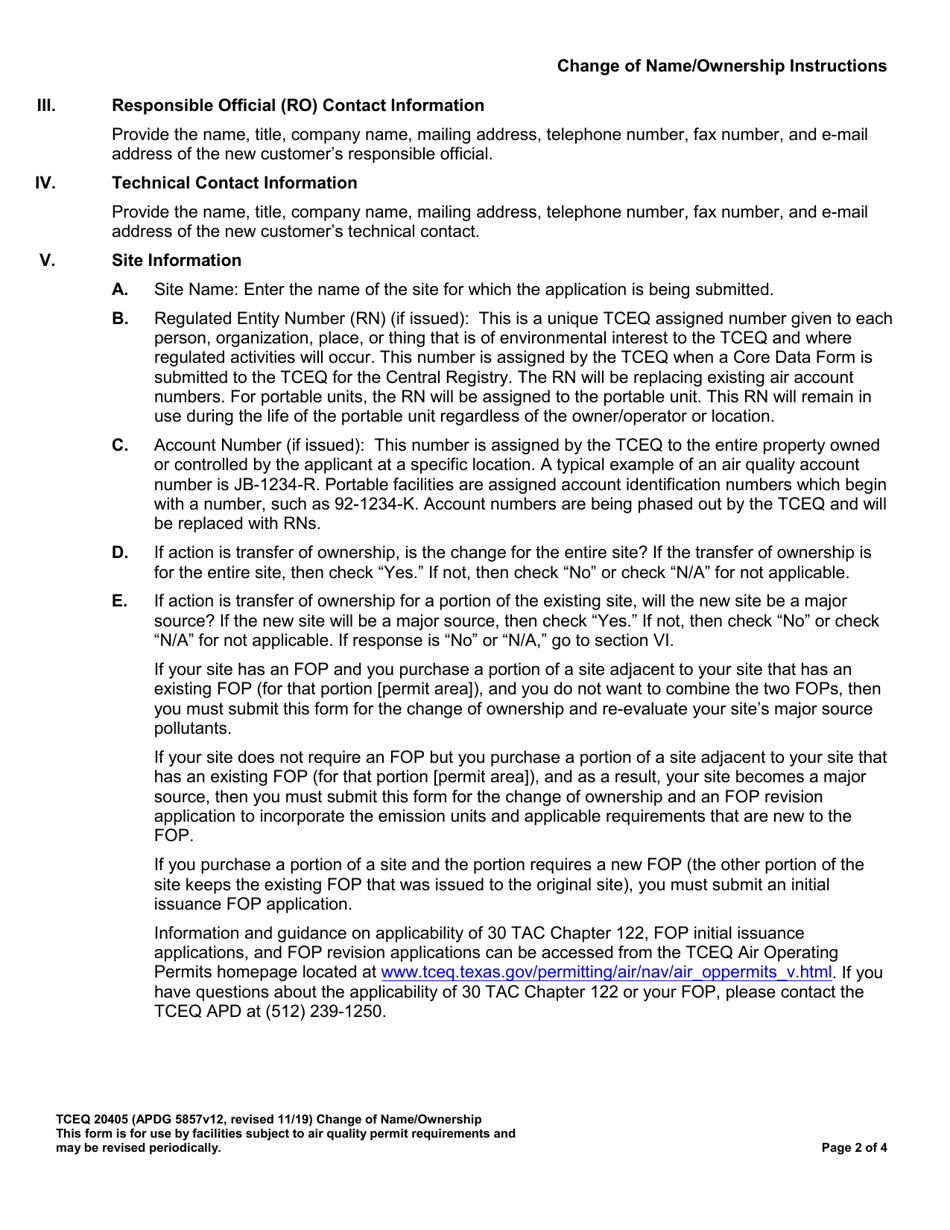 Form 20405 Change of Name / Ownership Form - Texas, Page 2