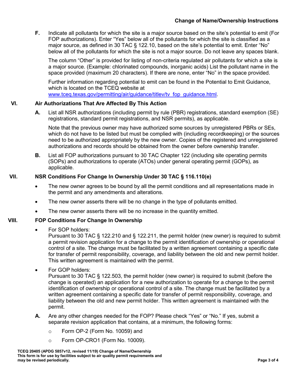 Form 20405 Change of Name / Ownership Form - Texas, Page 3