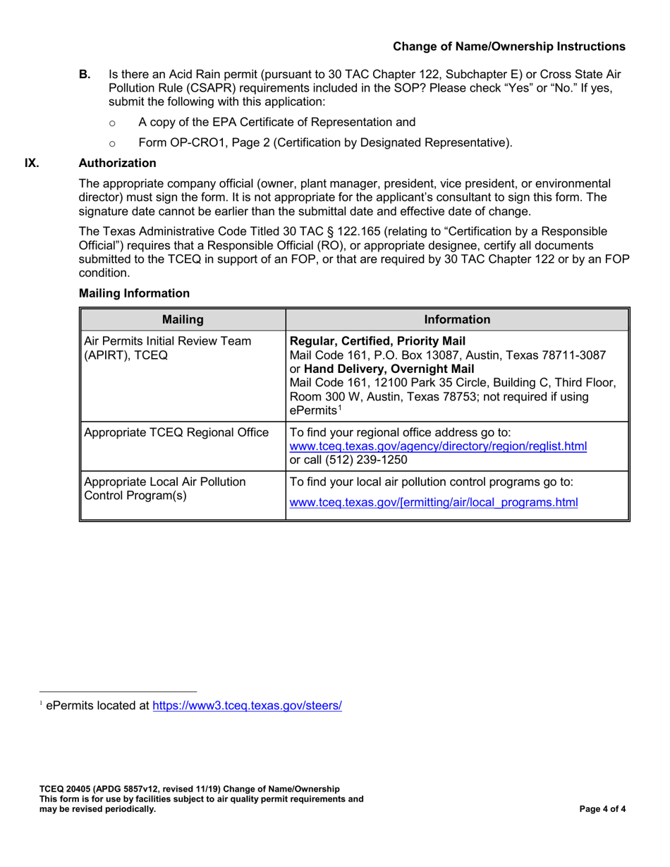 Form 20405 Change of Name / Ownership Form - Texas, Page 4