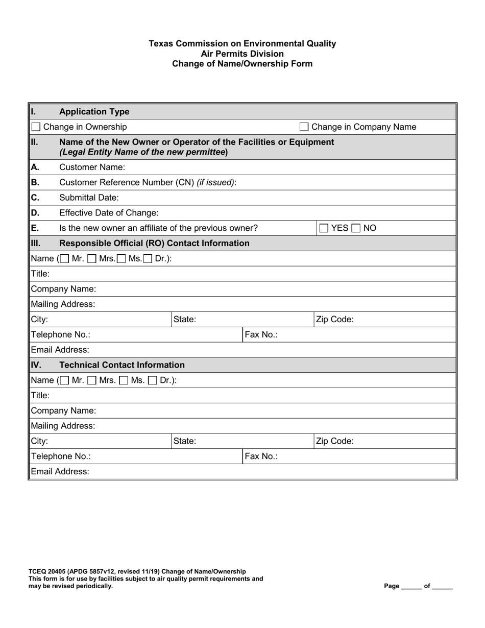 Form 20405 Change of Name / Ownership Form - Texas, Page 5