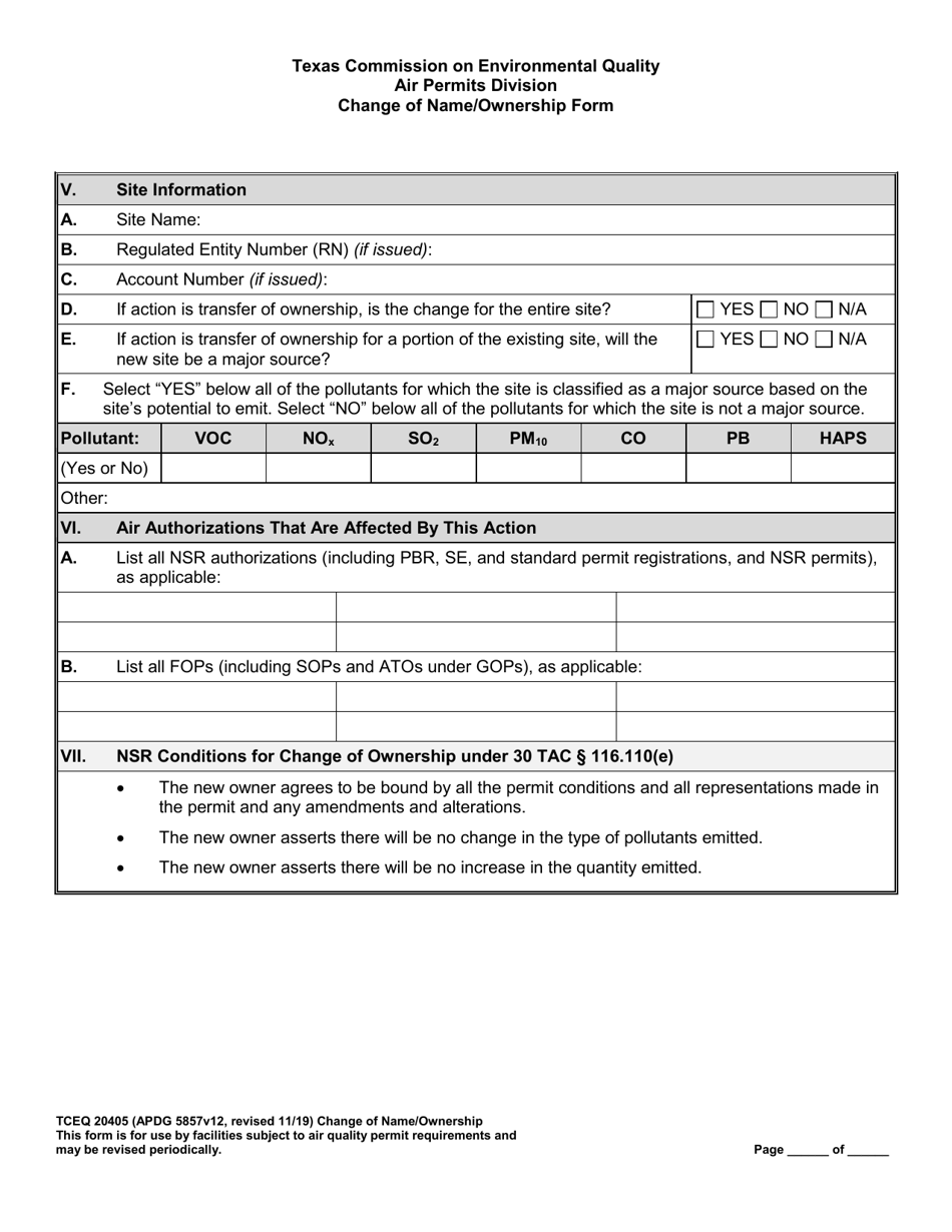 Form 20405 Change of Name / Ownership Form - Texas, Page 6