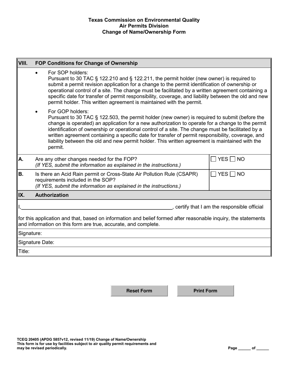 Form 20405 Change of Name / Ownership Form - Texas, Page 7