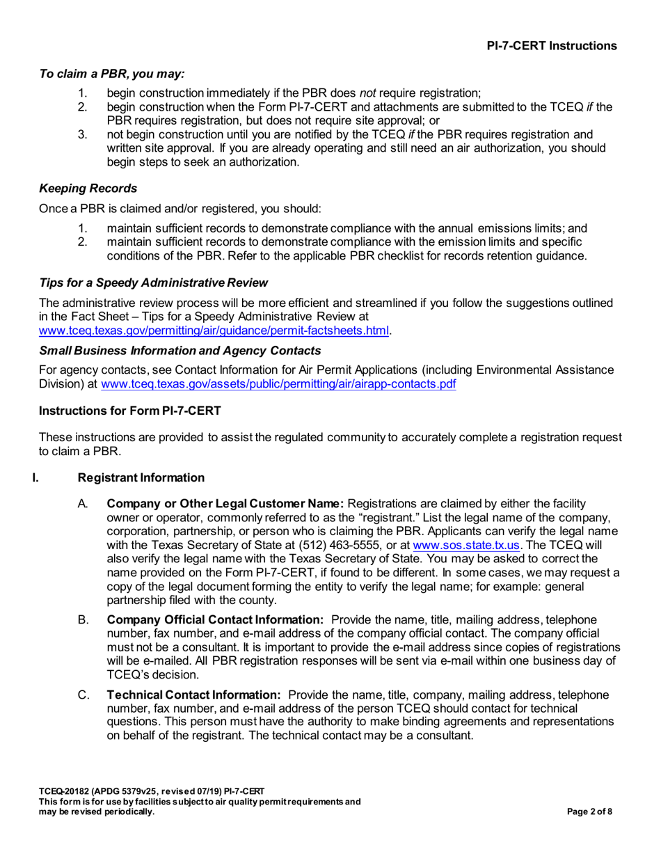 Form PI-7-CERT (20182) Certification and Registration for Permits by Rule - Texas, Page 3