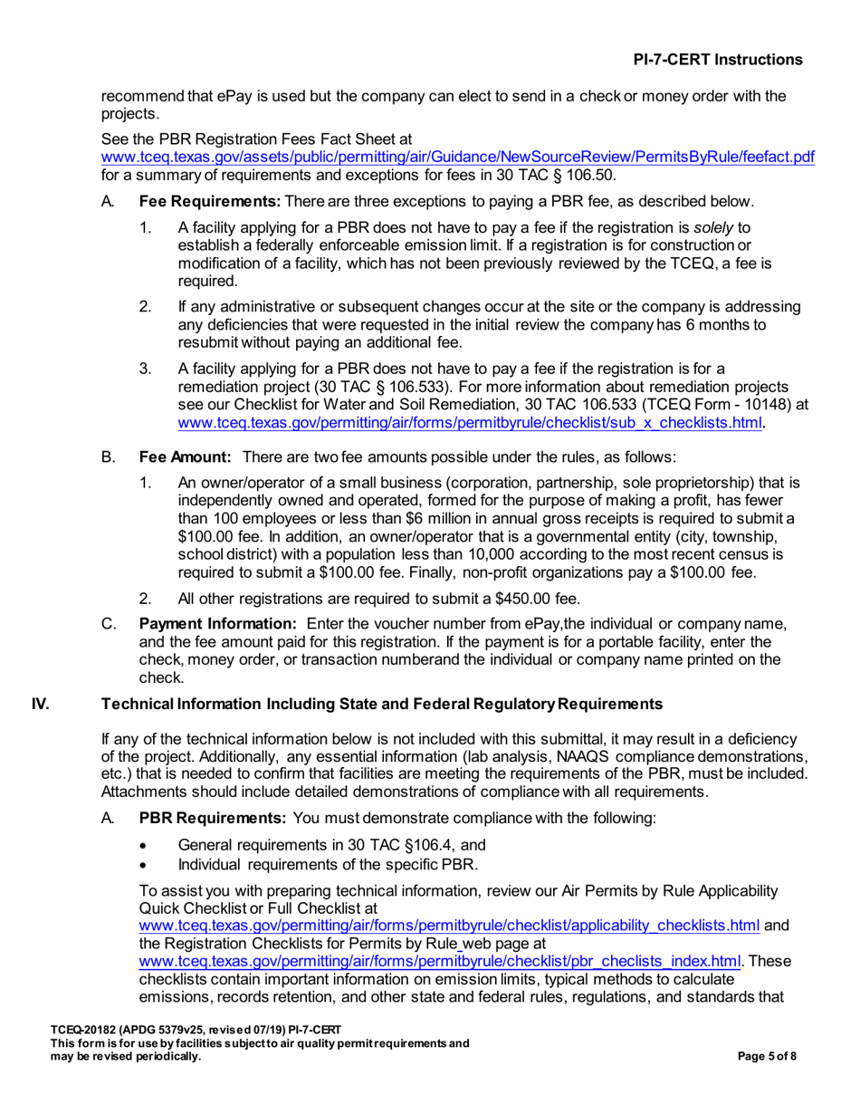 Form PI-7-CERT (20182) Certification and Registration for Permits by Rule - Texas, Page 6