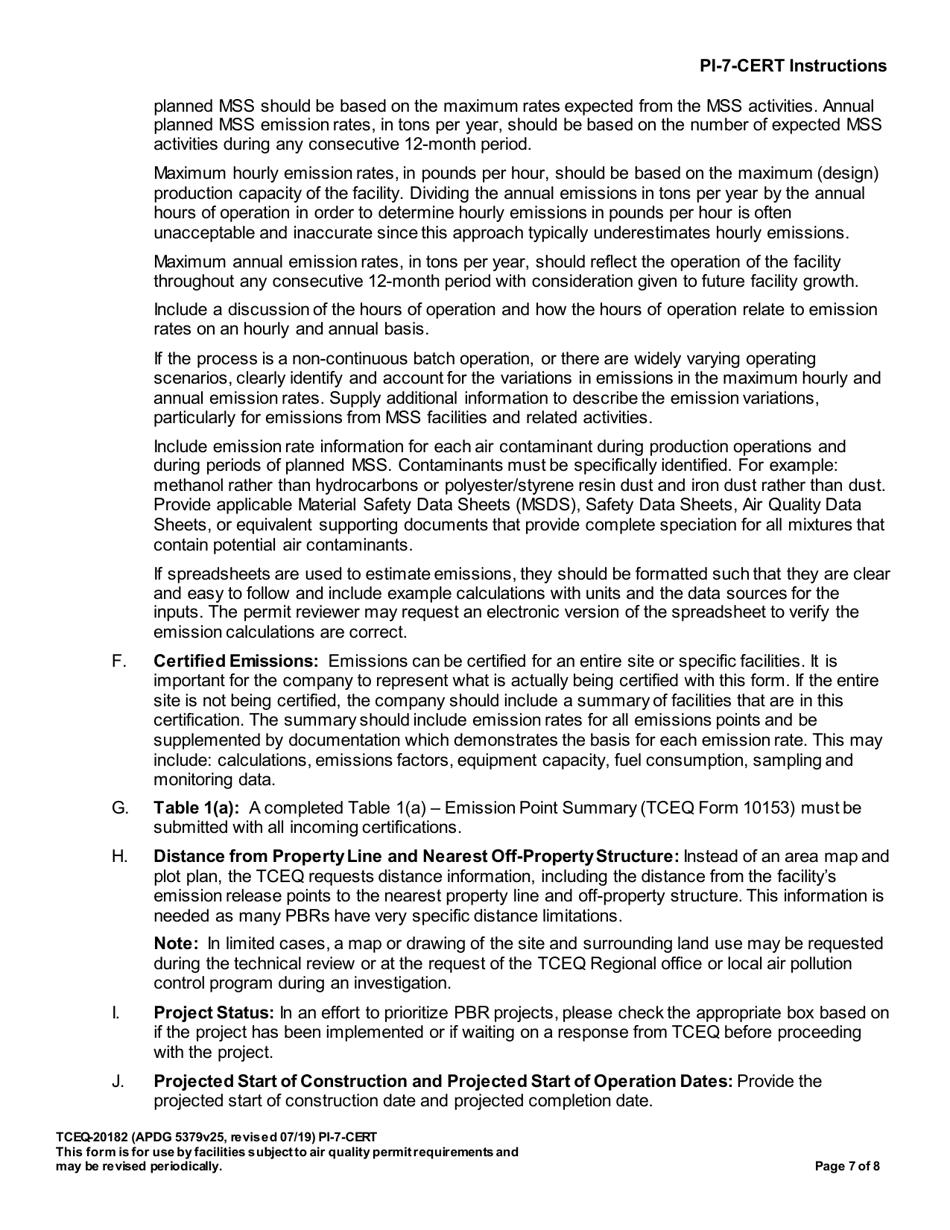 Form PI-7-CERT (20182) Certification and Registration for Permits by Rule - Texas, Page 8