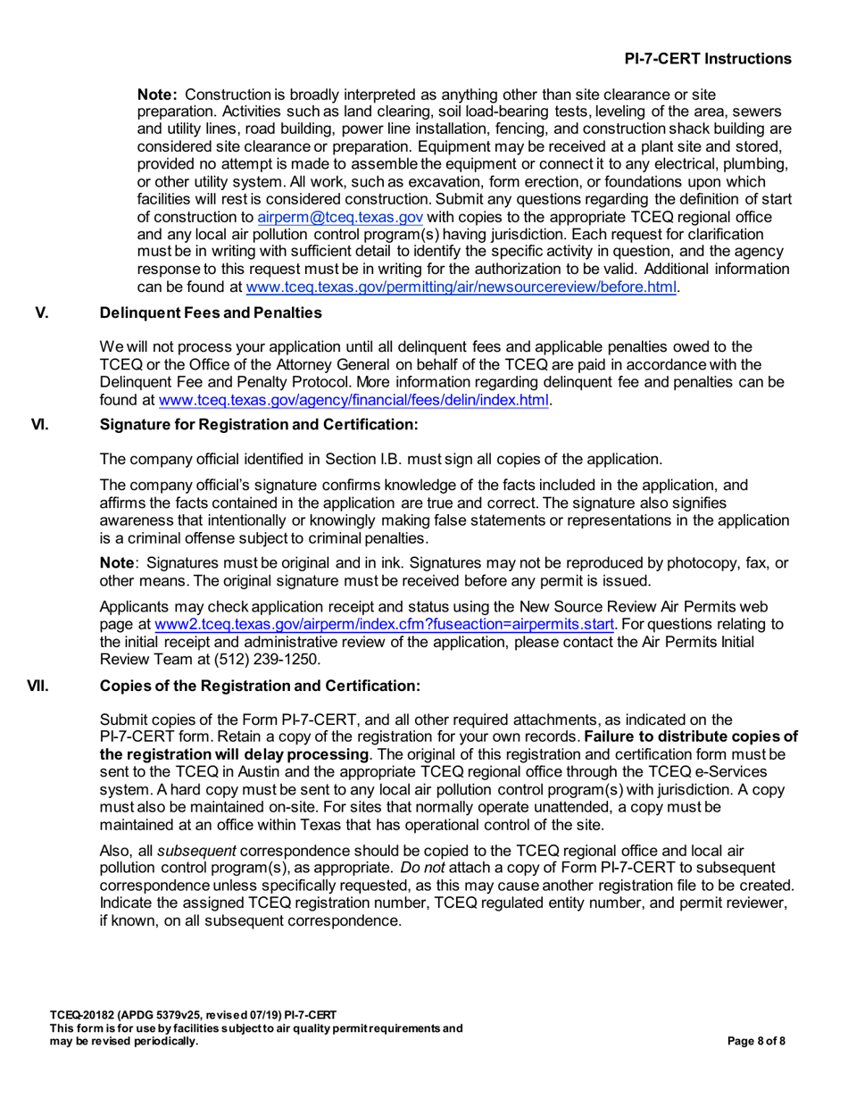Form PI-7-CERT (20182) Certification and Registration for Permits by Rule - Texas, Page 9