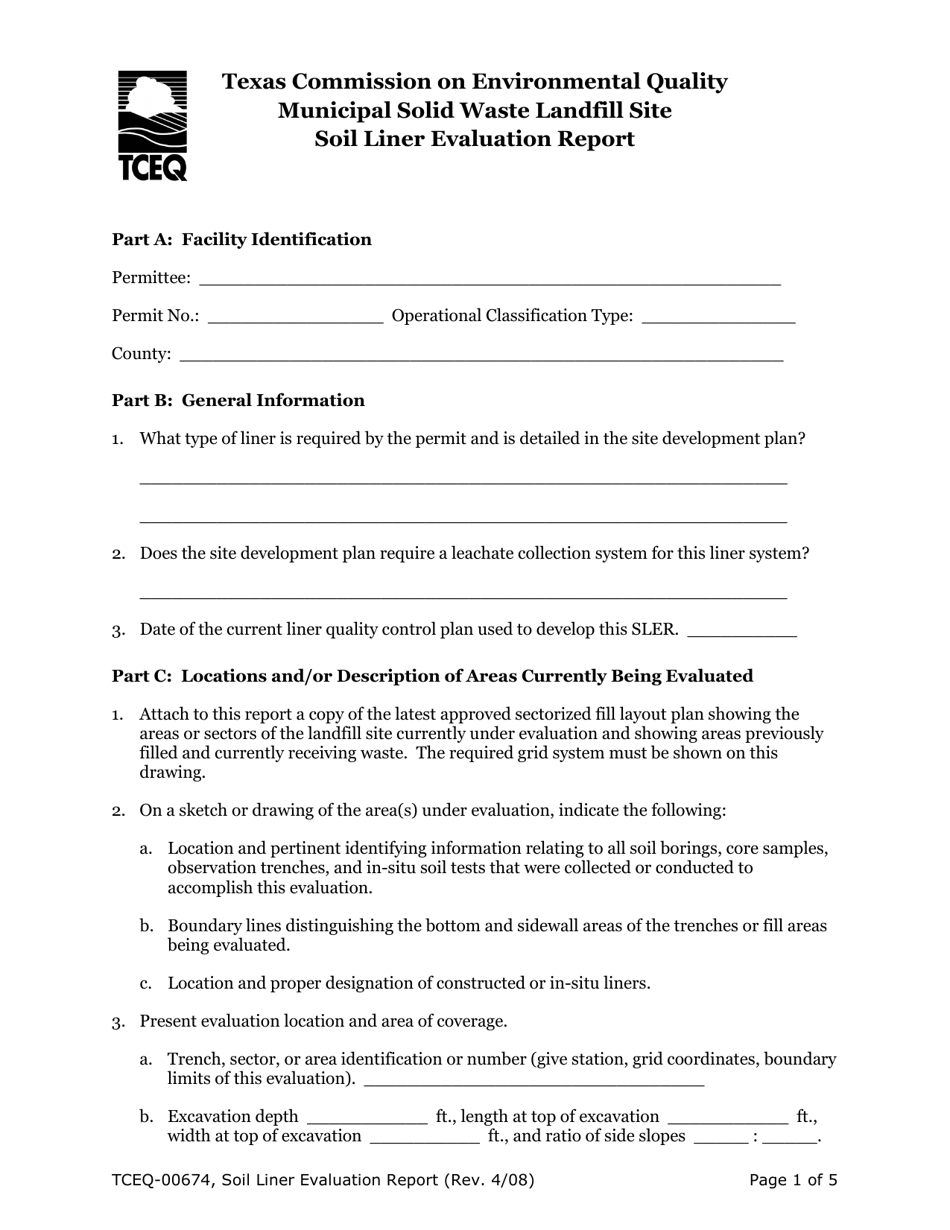 Form 00674 Municipal Solid Waste Landfill Site Soil Liner Evaluation Report - Texas, Page 2
