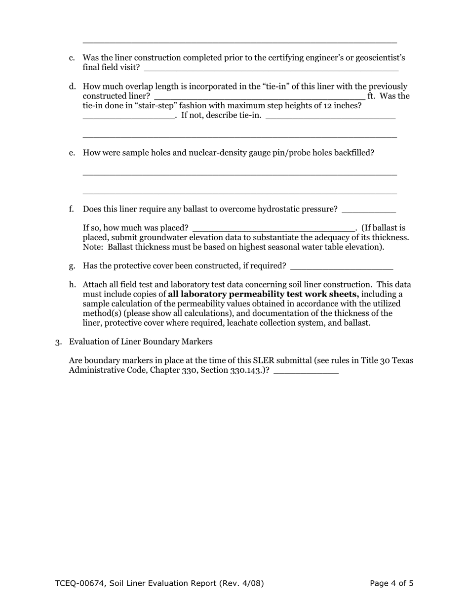 Form 00674 Municipal Solid Waste Landfill Site Soil Liner Evaluation Report - Texas, Page 5