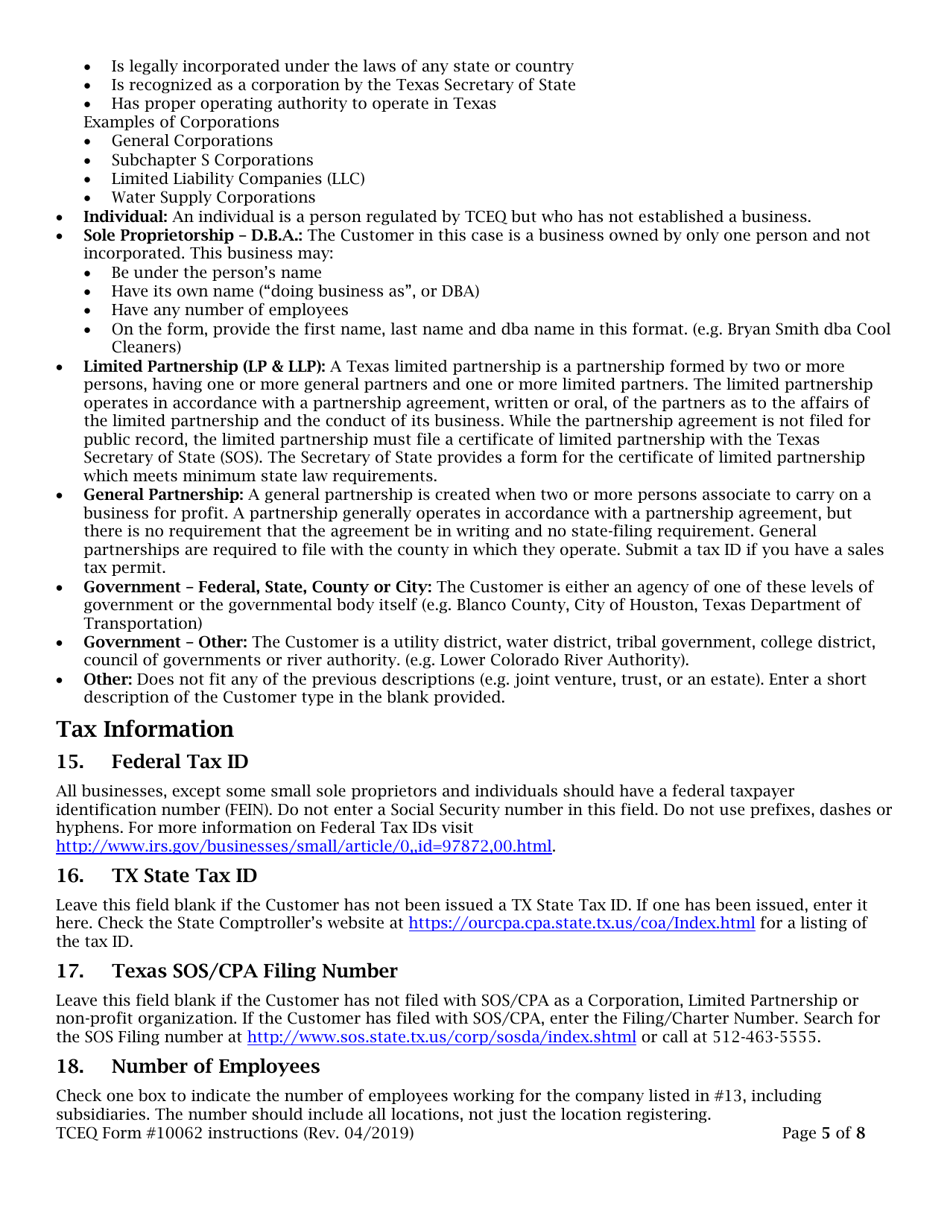 Instructions for Form 10062 Registration for Used Oil Handler and / or Used Oil Filter Handles - Texas, Page 5