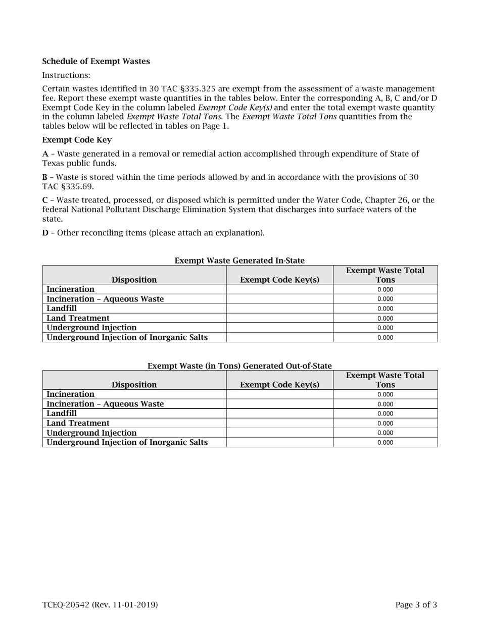 Form 20542 Commercial Class 1 Non-hazardous Waste Management Fees - Monthly Summary  Payment Report - Texas, Page 3