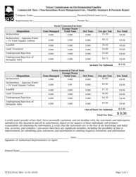 Document preview: Form 20542 Commercial Class 1 Non-hazardous Waste Management Fees - Monthly Summary & Payment Report - Texas