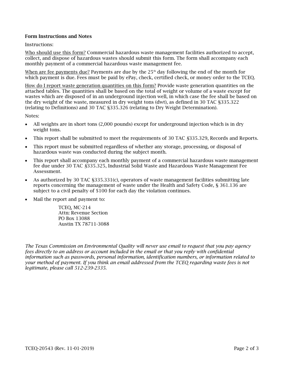 Form 20543 Commercial Hazardous Waste Management Fees - Monthly Summary  Payment Report - Texas, Page 2