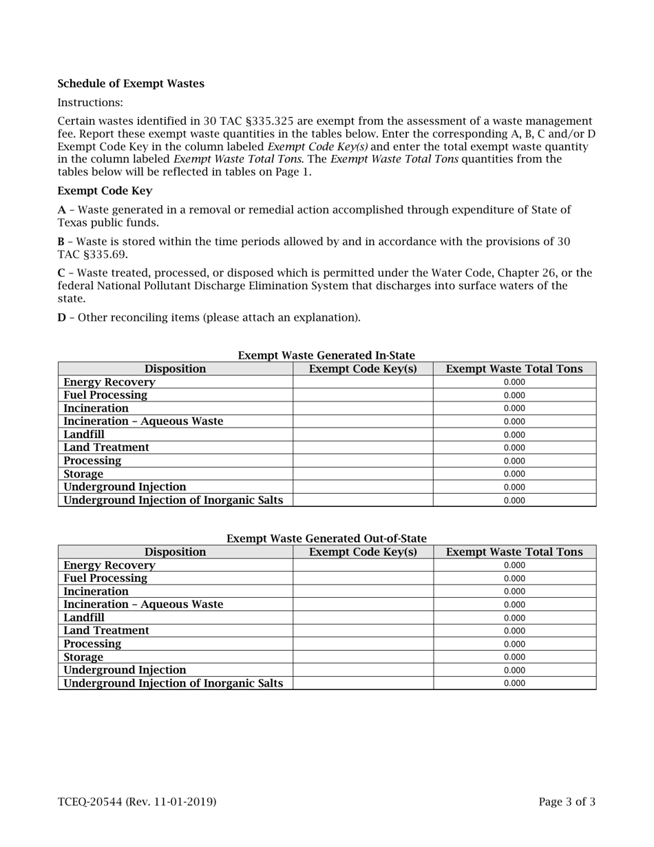Form 20544 Non-commercial Hazardous Waste Management Fees - Monthly Summary  Payment Report - Texas, Page 3