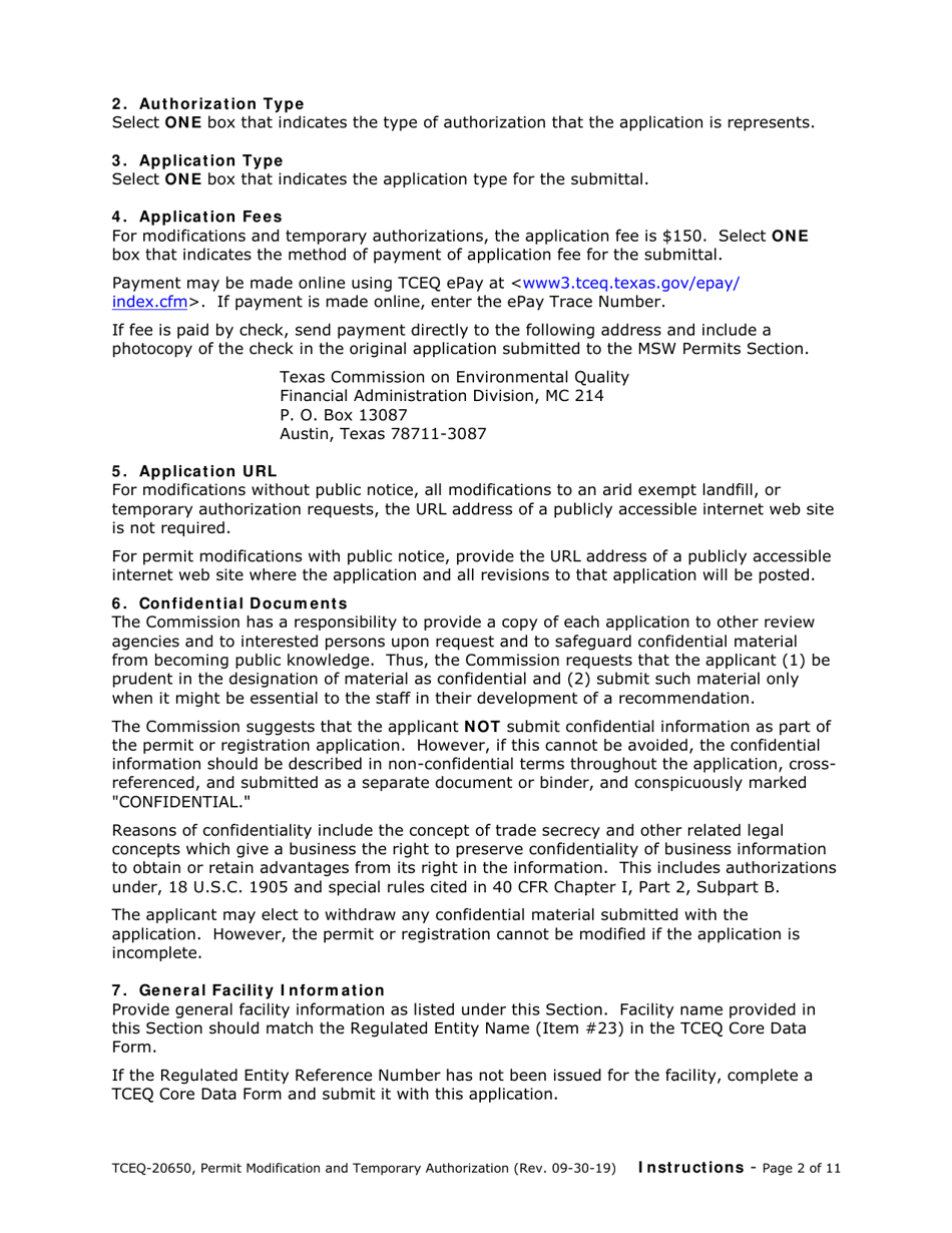 Form 20650 Permit / Registration Modification and Temporary Authorization Application Form for an Msw Facility - Texas, Page 10
