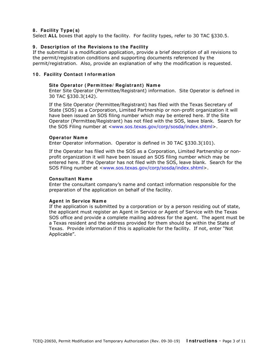 Form 20650 Permit / Registration Modification and Temporary Authorization Application Form for an Msw Facility - Texas, Page 11
