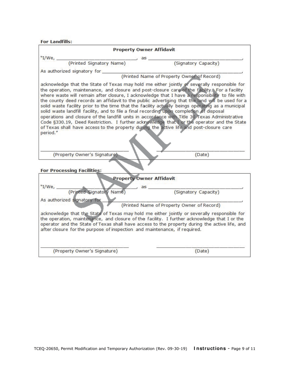 Form 20650 Permit / Registration Modification and Temporary Authorization Application Form for an Msw Facility - Texas, Page 17