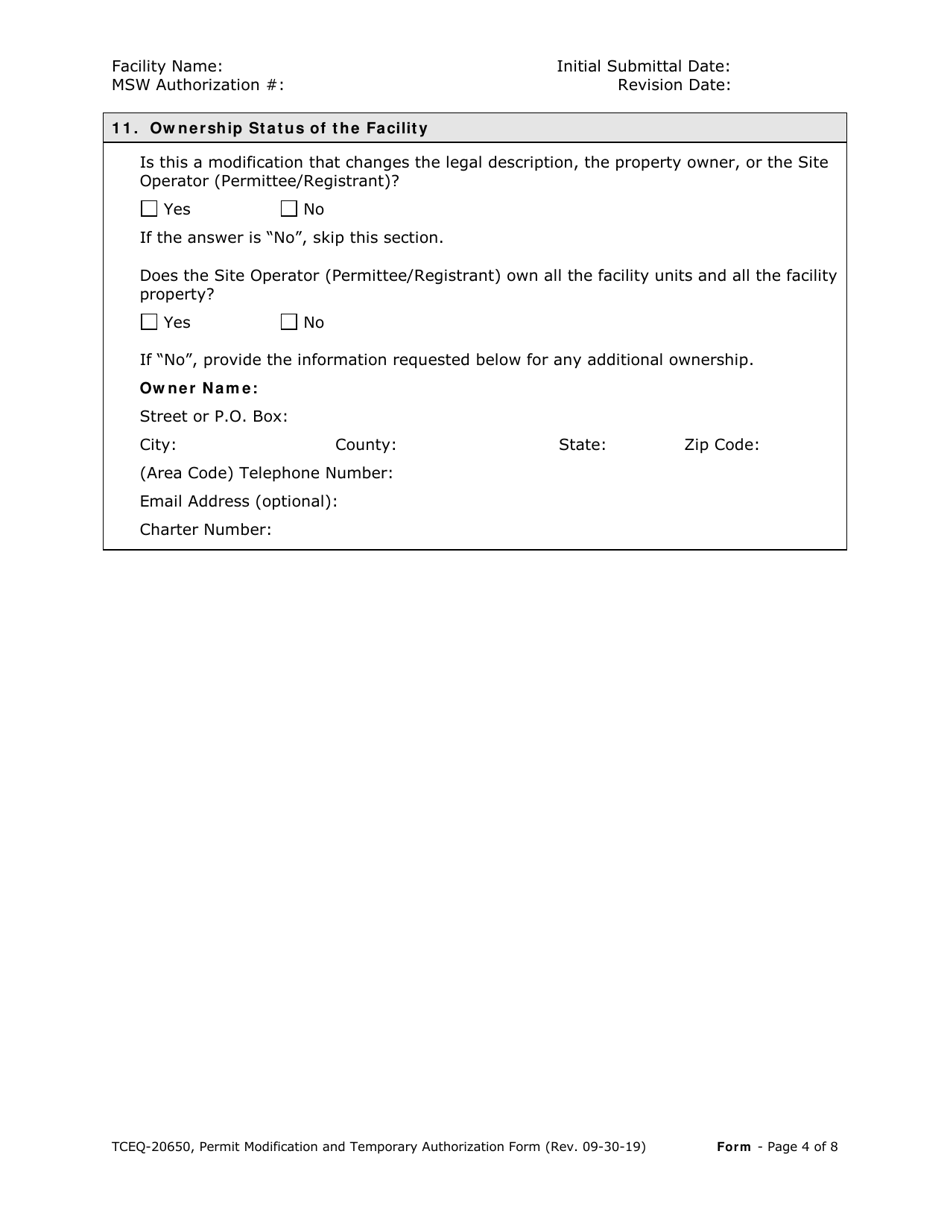 Form 20650 Permit / Registration Modification and Temporary Authorization Application Form for an Msw Facility - Texas, Page 4