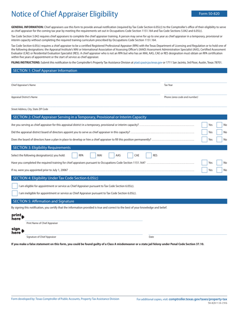 Form 50-820  Printable Pdf