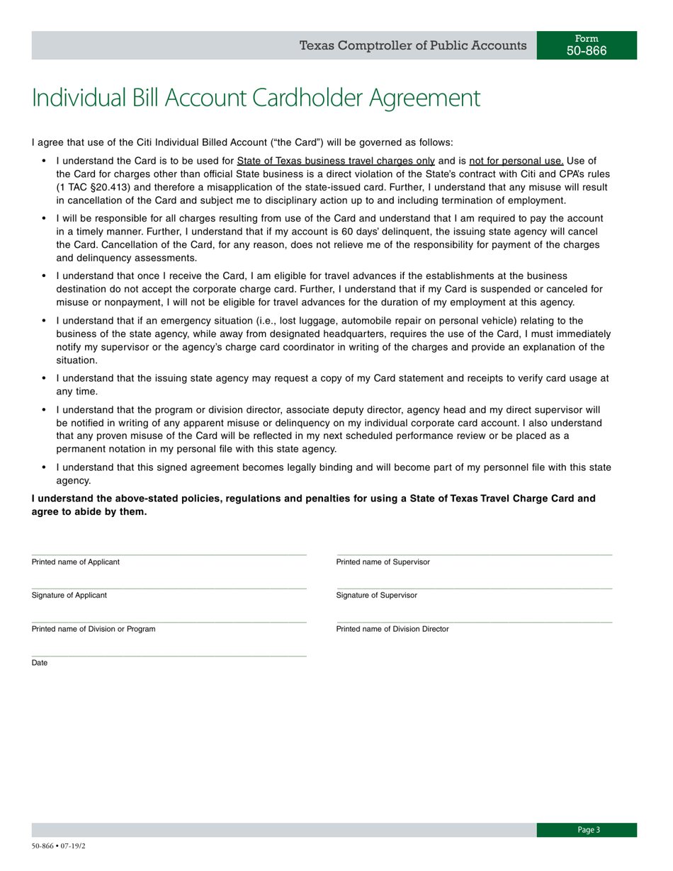 Form 50-866 Statewide Travel Charge Card Policy - Texas, Page 3